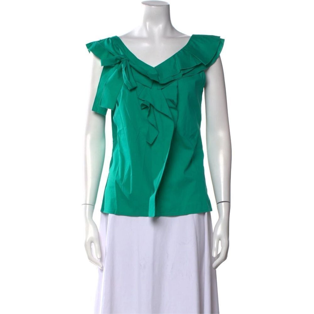 Max Mara emerald green ruffle top, size small